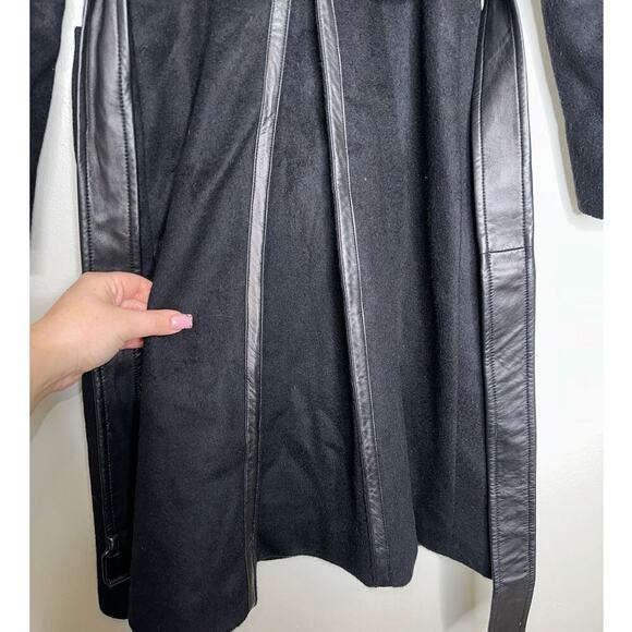 Alice + Olivia Saul Shearling-Collared Wool Blend Trench Coat Black Size Small - Picture 8 of 11